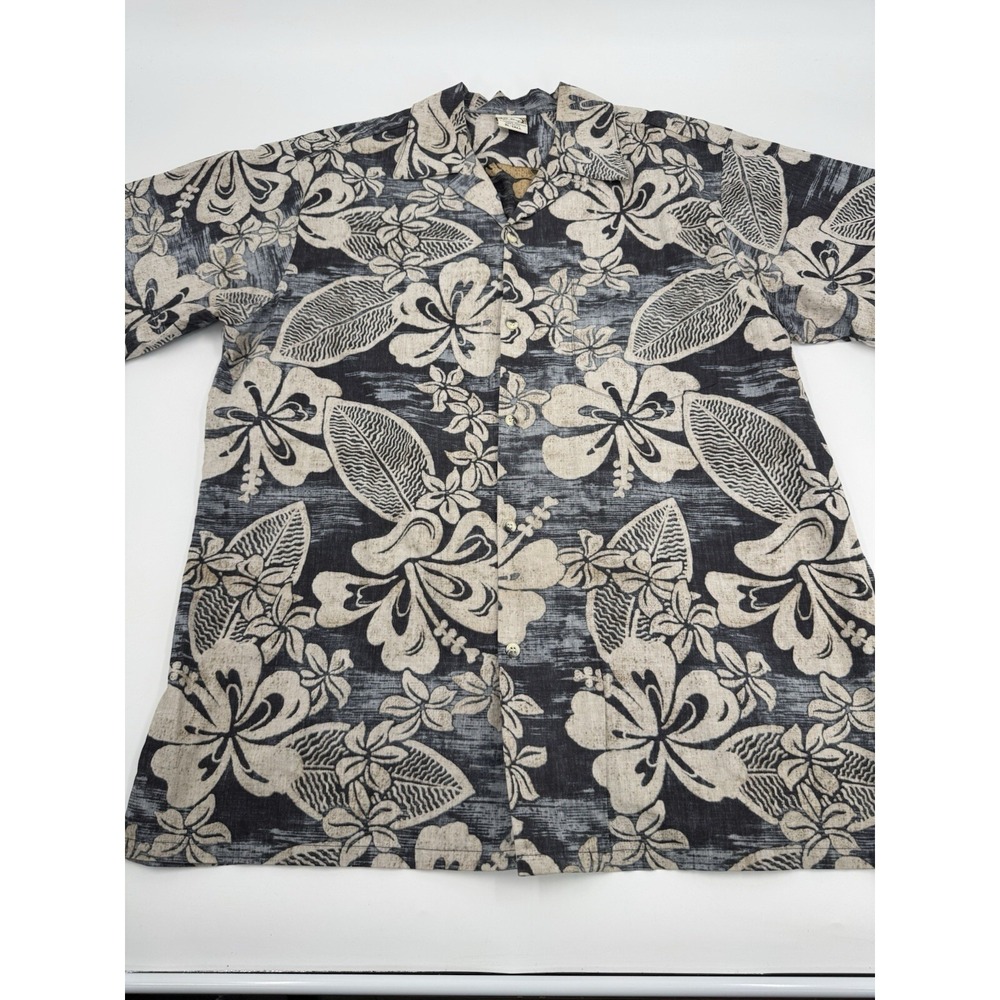 Vintage Go Barefoot Hawaiian Aloha Shirt Black Tan‎ XLT Great Condition Y2K